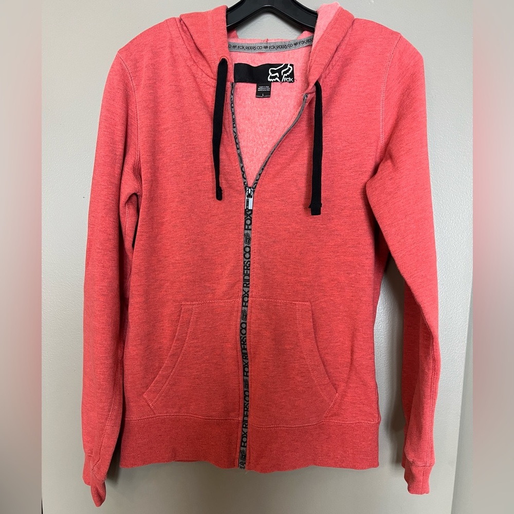 Fox Hooded Zip Front Sweatshirt Fox Riders Co Size Large Heathered Coral